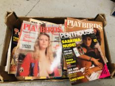 A BOX CONTAINING APPROXIMATELY 75 EROTIC MAGAZINES TO INCLUDE PENTHOUSE, PLAY BIRDS,