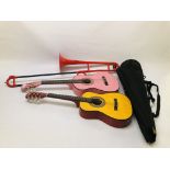 2 CHILDREN'S ACOUSTIC GUITARS TO INCLUDE "PINK" MARTIN SMITH AND MUSIC ALLEY MODEL MA-34-N ALONG