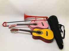 2 CHILDREN'S ACOUSTIC GUITARS TO INCLUDE "PINK" MARTIN SMITH AND MUSIC ALLEY MODEL MA-34-N ALONG