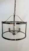 A LAURA ASHLEY HARRINGTON ANTIQUE BRASS AND GLASS CENTRE LIGHT FITTING, BOXED.