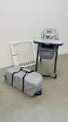 JOIE BABY TODDLER HIGH CHAIR ALONG WITH METAL FRAMED BABY STAIR GATE AND HAUCK TRAVELLING COT.