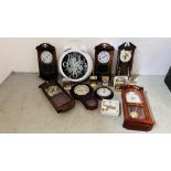 A COLLECTION OF FIFTEEN VARIOUS WALL AND MANTEL CLOCKS TO INCLUDE OVERSIZE ALARM DESIGN, ACTION ETC.