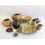 A QUANTITY OF STUDIO POTTERY PIECES TO INCLUDE VASES,