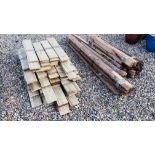 QTY TANALISED TIMBER SHIP LAP OFFCUTS, TWO BUNDLES OF TREATED TRELLIS SPLINE,