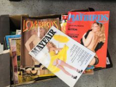 A BOX CONTAINING APPROXIMATELY 90 EROTIC MAGAZINES TO INCLUDE "BEST OF FIESTA", MAYFAIR, EXCLUSIVE,