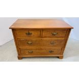 ANTIQUE WALNUT 2 OVER 3 DRAWER CHEST WITH BRASS HANDLES, W 103CM X D 54CM X H 77CM.