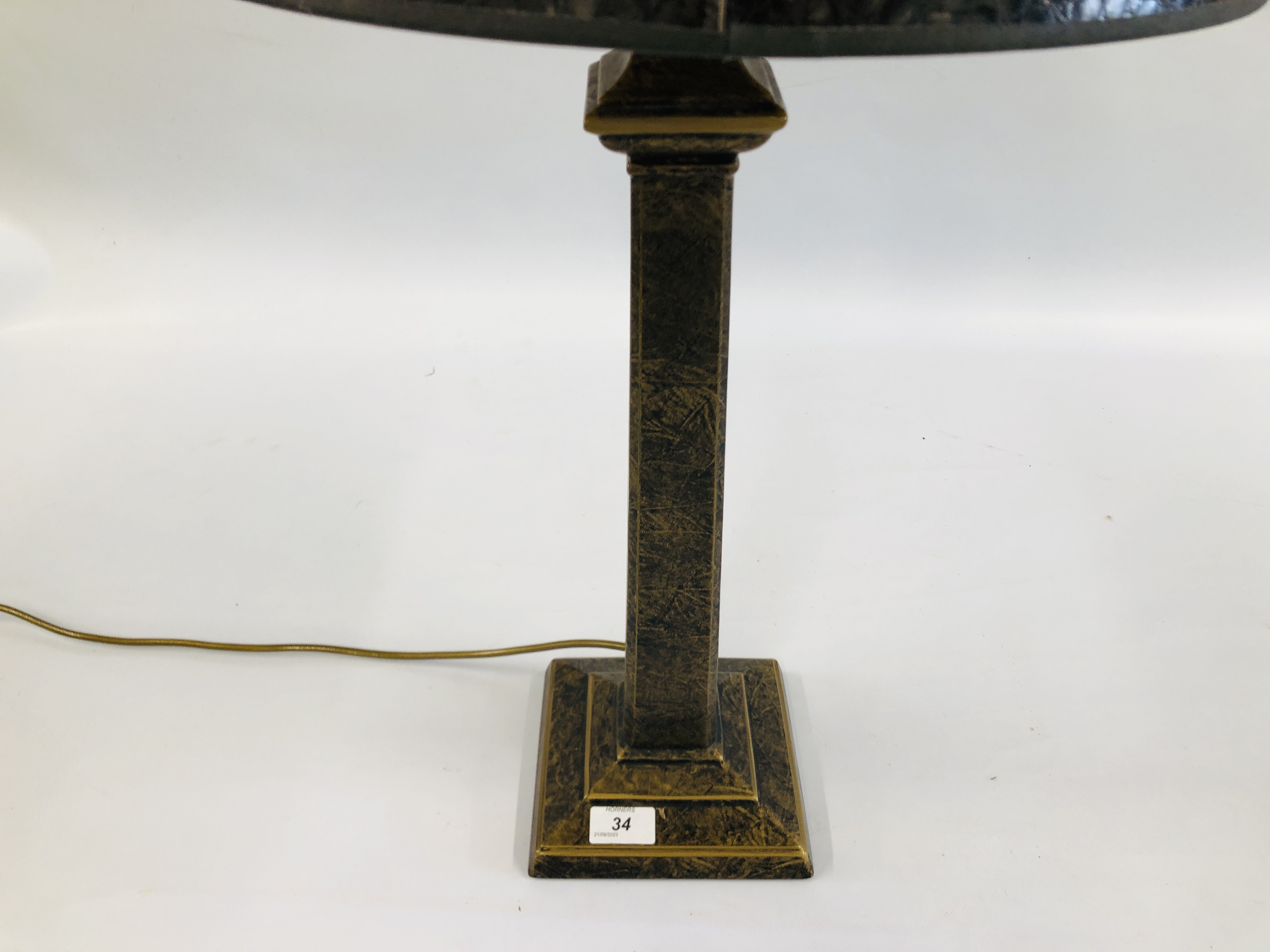 MODERN DESIGNER MARKS AND SPENCER BRONZED FINISH TABLE LAMP WITH CROCODILE LEATHER EFFECT SHADE - - Image 3 of 3