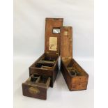 AN ANTIQUE WOODEN CASH REGISTER "GLENHILL'S PATENT CASH TILLS" W 25CM X D 49CM X H 21CM ALONG WITH