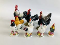 A COLLECTION OF COLLECTIBLE COCKEREL AND CHICKEN CABINET ORNAMENTS TO INCLUDE EXAMPLES BY MICHAEL