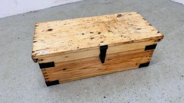 A PINE AND METAL CRAFT STORAGE BOX W 73CM X D 36CM X H 26CM