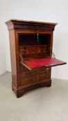 ANTIQUE WALNUT AND MAHOGANY FRENCH SECRETAIRE ABATTANT W104CM, D 44CM, H 154CM.