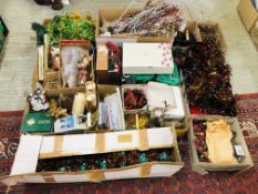 9 X BOXES OF ASSORTED XMAS DECORATIONS TO INCLUDE ORNAMENTS, CANDLES, LIGHTS,