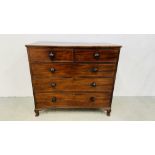 A VICTORIAN MAHOGANY TWO OVER THREE CHEST OF DRAWERS ON BRACKET FOOT W 115CM. D 53CM. H 104CM.