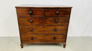 A VICTORIAN MAHOGANY TWO OVER THREE CHEST OF DRAWERS ON BRACKET FOOT W 115CM. D 53CM. H 104CM.