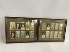 A PAIR OF FRAMED WILLS CIGARETTES CRICKETERS ADVERTISING CARDS.