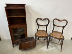 AN ARTS & CRAFTS STYLE OAK FINISH CABINET WITH LEADED GLAZED PANEL (A/F) W 48 X D 19.