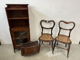 AN ARTS & CRAFTS STYLE OAK FINISH CABINET WITH LEADED GLAZED PANEL (A/F) W 48 X D 19.