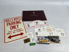ROLLS ROYCE PARKING ONLY SIGN ALONG WITH CELEBRATING THE 100TH YEAR ANNIVERSARY OF ROLLS ROYCE