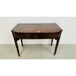 A GEORGIAN MAHOGANY TWO DRAWER SIDE TABLE - W 92CM D 49CM.