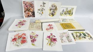 2 X BOOKS CONTAINING A QUANTITY OF HAND PAINTED / SKETCHES AND PATTERN AND A ROLL OF SIMILAR