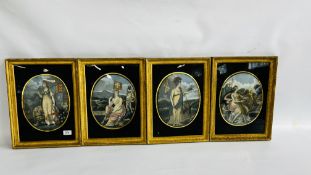 A SET OF VINTAGE PRINTS IN REGENCY GILT FRAMES SET IN OVAL MOUNTS BRITANNIA, CAMBRIA,