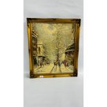 MARIE CHARLOT: GILT FRAMED OIL ON BOARD "PARIS STREET SCENE" W 49 X H 60CM.