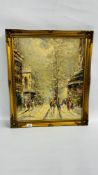 MARIE CHARLOT: GILT FRAMED OIL ON BOARD "PARIS STREET SCENE" W 49 X H 60CM.