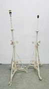 A PAIR OF FRENCH STYLE IRON LAMP STANDS H 130CM (WIRING REMOVED)