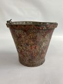 AN ANTIQUE C18TH HAND PAINTED LEATHER FIRE BUCKET - H 26CM.