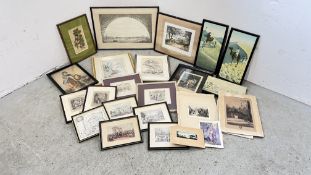 A BOX CONTAINING A GROUP OF FRAMED ARTWORKS TO INCLUDE ASSORTED ETCHINGS,