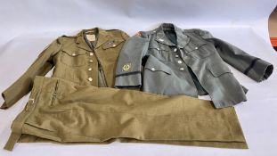 MENS No. 2 DRESS ARMY JACKET AND TROUSERS AND ONE OTHER MILITARY JACKET.