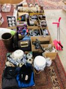 13 BOXES CONTAINING AN EXTENSIVE GROUP OF HOUSEHOLD SUNDRIES TO INCLUDE CLOTHING AND BLANKETS,