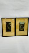 A PAIR OF FRAMED AND MOUNTED ETCHINGS "SOHO" AND 1 OTHER OF STREET SCENES BEARING SIGNATURE.