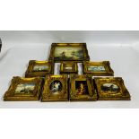 A GROUP OF REPRODUCTION GILT FRAMED PICTURES DEPICTING SHIPPING AND CHERUB SCENES.