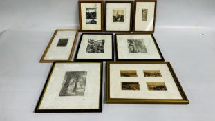 A GROUP OF 8 FRAMED AND MOUNTED ETCHINGS,