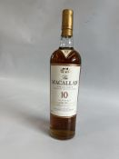 A 70CL BOTTLE OF "THE MACALLAN" 10 YEAR OLD SINGLE MALT HIGHLAND SCOTCH WHISKY.