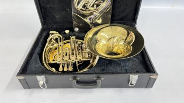 FRENCH HORN IN HARD TRANSIT CASE + TUITION BOOK.