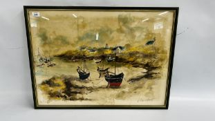 A FRAMED AND MOUNTED LITHOGRAPH "LE PORT DE PECHE" BY URBAIN HUCHET PRINT NO.