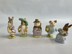 A GROUP OF 5 ROYAL ALBERT BEATRIX POTTER COLLECTORS ORNAMENTS TO INCLUDE COTTONTAIL,