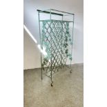 35 BOTTLE CAPACITY WROUGHT METAL DECORATIVE FREE STANDING WINE RACK.