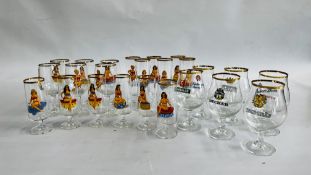 24 VINTAGE GILT RIMMED SWEETHEART GLASSES AND GERMAN BEER GLASSES.