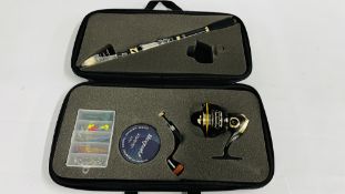 "MAGREEL" TELESCOPIC FISHING ROD AND REEL, ACCESSORIES IN FITTED TRAVEL CASE.