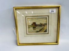 A FRAMED WATERCOLOUR "COW TURNER" BEARING SIGNATURE "BATCHELDER" W 12 X H 10CM.