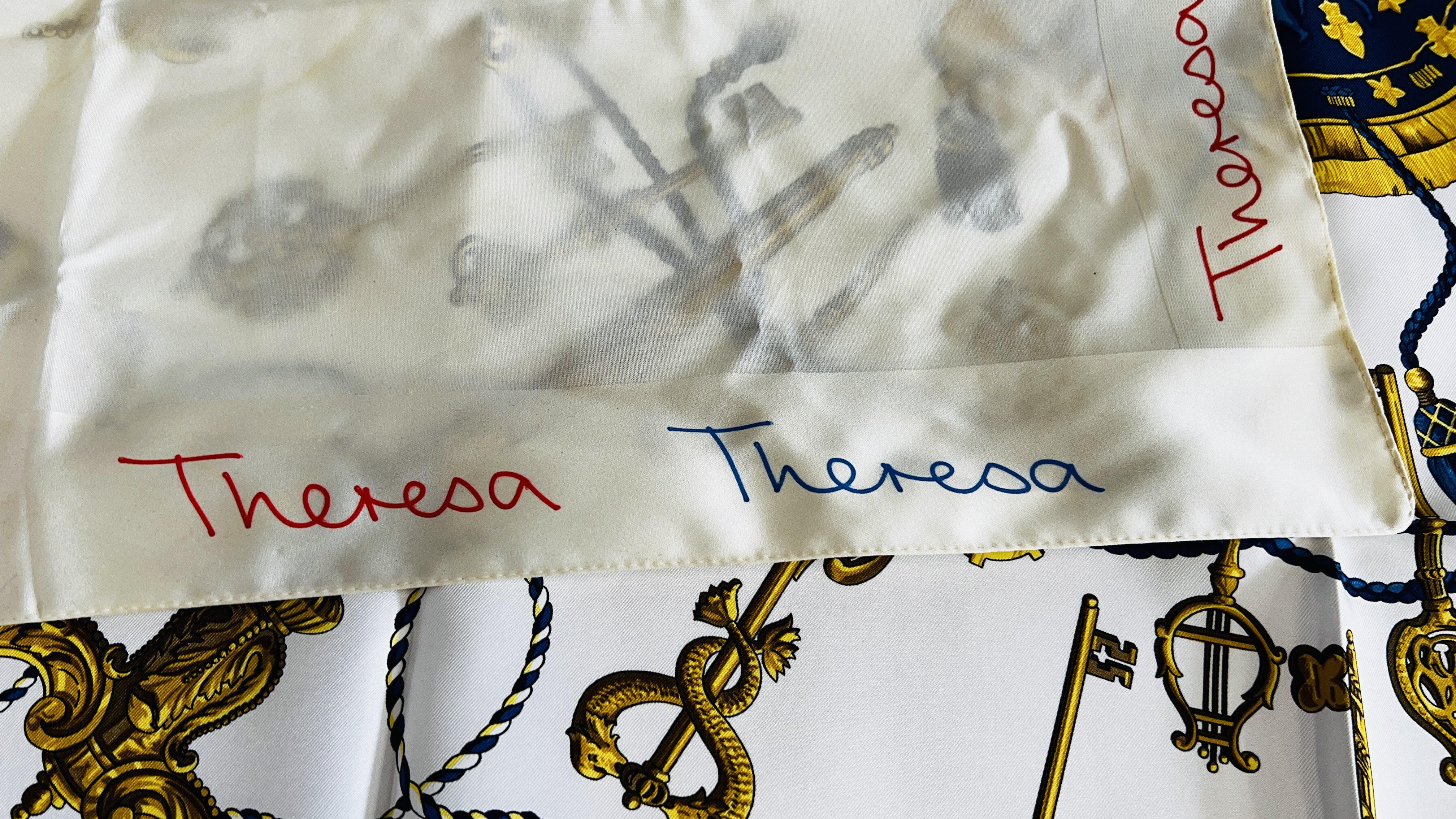 A DESIGNER SCARF MARKED "HERMES" ALONG WITH A FURTHER EXAMPLE MARKED TEXTURE. - Image 3 of 8
