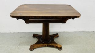 A VICTORIAN ROSEWOOD FINISH PEDESTAL TABLE (LOSSES) W 91CM. D 55CM FOR RESTORATION.