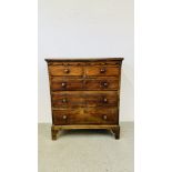 ANTIQUE OAK CHEST OF DRAWERS 2 SHORT OVER 3 LONG DRAWERS ON BRACKET FOOT.