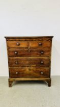 ANTIQUE OAK CHEST OF DRAWERS 2 SHORT OVER 3 LONG DRAWERS ON BRACKET FOOT.