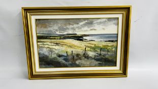 OIL ON BOARD "COAST TOWARDS BAULBY" BEARING SIGNATURE JOHN SIBSON 38 X 61CM.