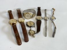 EIGHT LADIES AND GENTS VINTAGE WRIST WATCHES AND DIALS TO INCLUDE SMITHS, INGERSOLL, CENTINA,