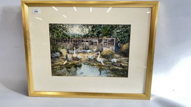 FRAMED AND MOUNTED "BRECON BUFF GEESE" WATERCOLOUR NEIL WESTWOOD W 39CM X H 26.5CM.